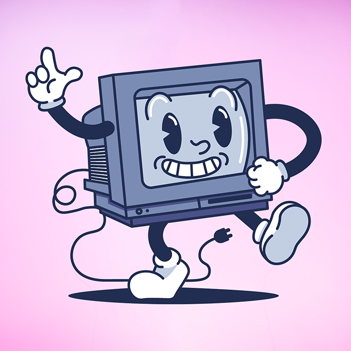 Graphic of a personalized computer on a pink background