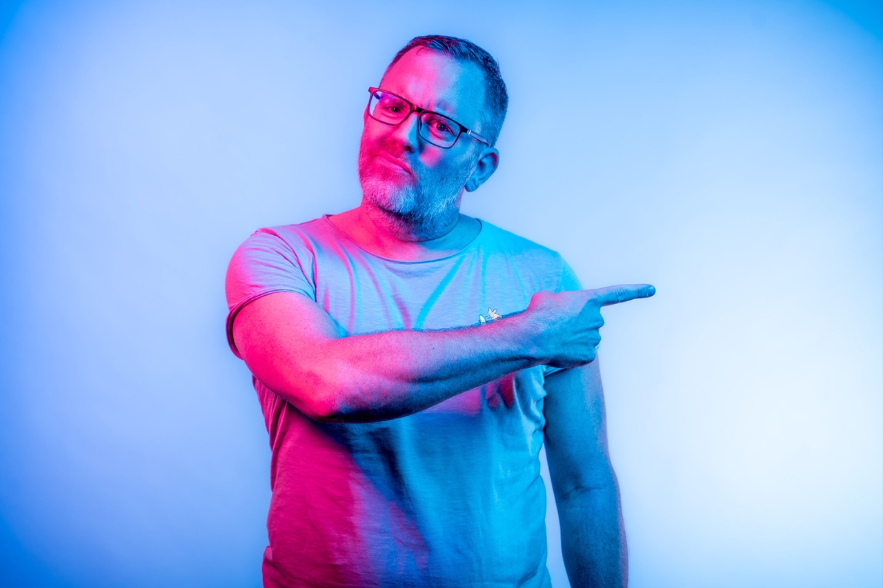 Man points to the right