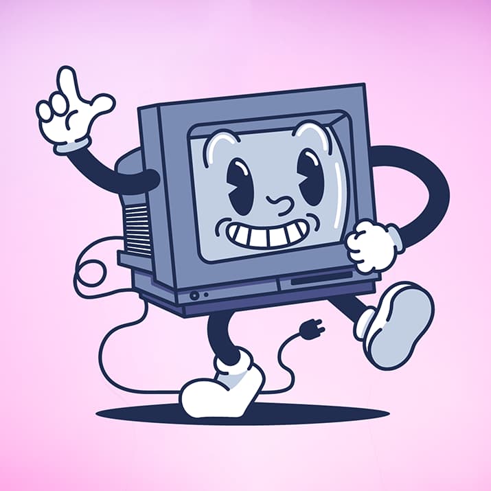 Graphic of a personalized computer on a pink background